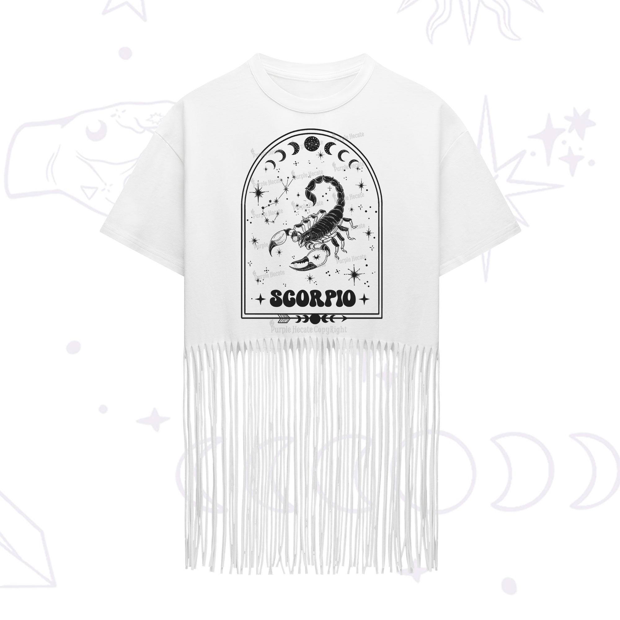 Purplehecate Zodiac Scorpio Under the Stars Fringe Hem T-Shirt
