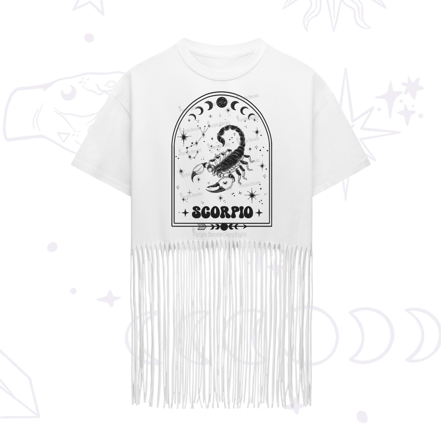 Purplehecate Zodiac Scorpio Under the Stars Fringe Hem T-Shirt
