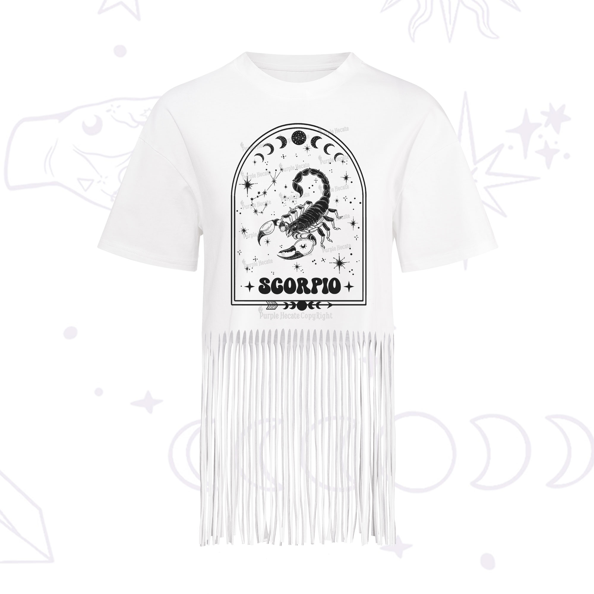 Purplehecate Zodiac Scorpio Under the Stars Fringe Hem T-Shirt