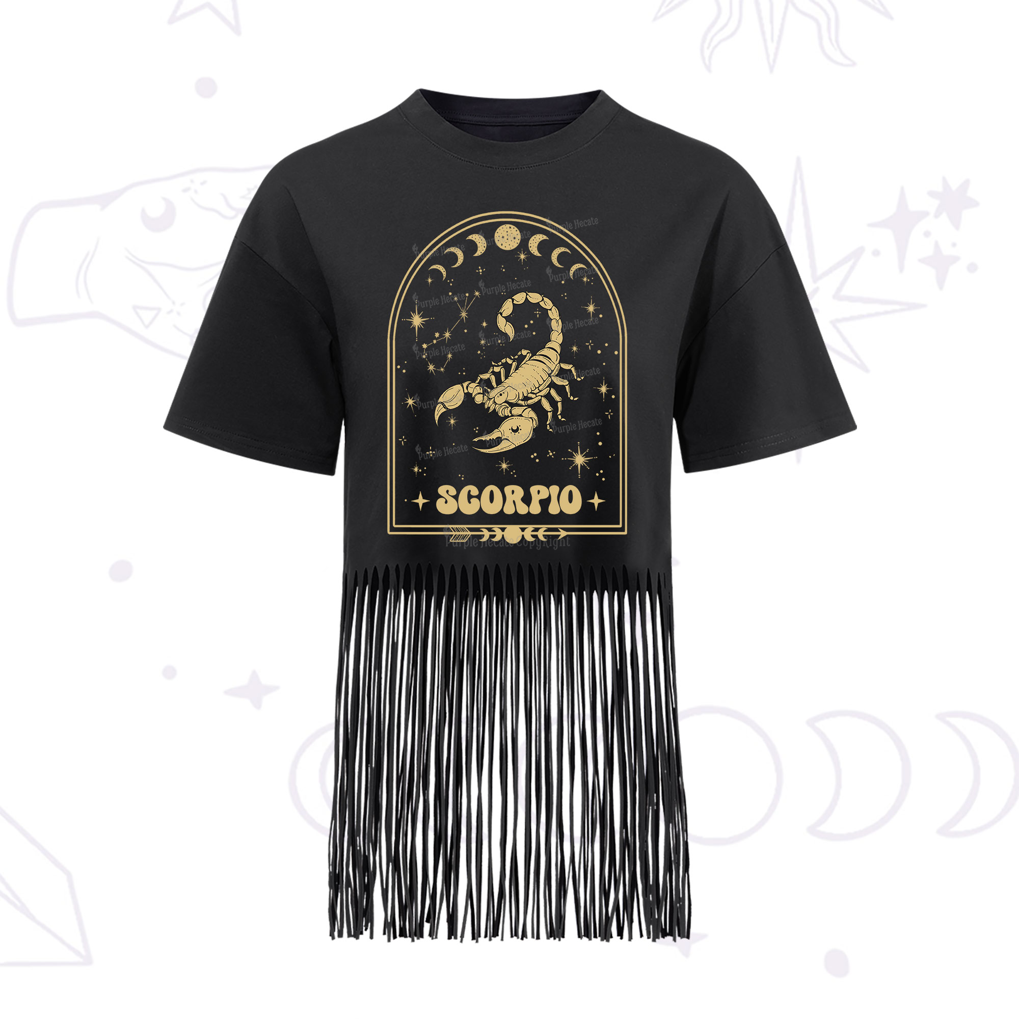 Purplehecate Zodiac Scorpio Under the Stars Fringe Hem T-Shirt