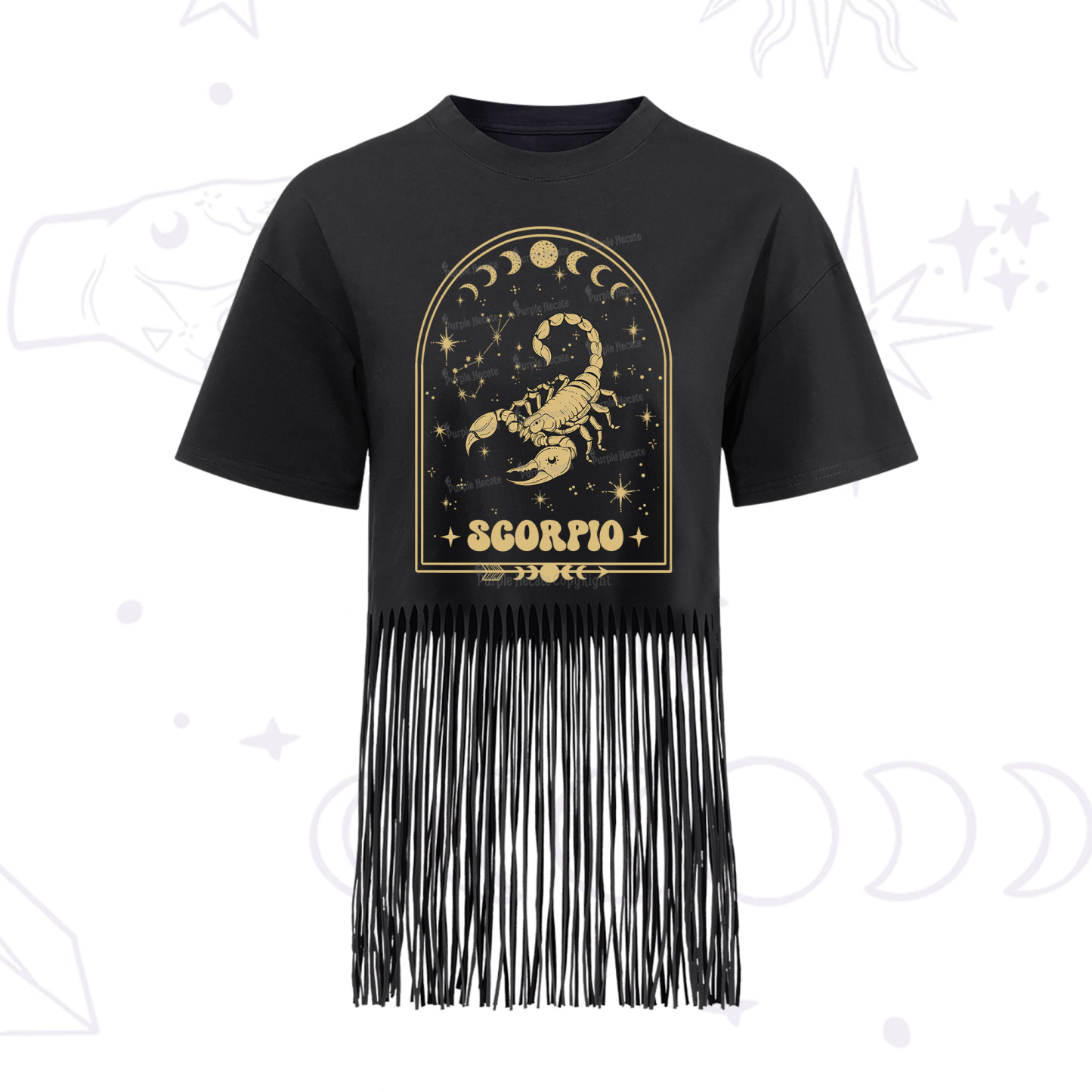 Purplehecate Zodiac Scorpio Under the Stars Fringe Hem T-Shirt