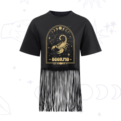 Purplehecate Zodiac Scorpio Under the Stars Fringe Hem T-Shirt