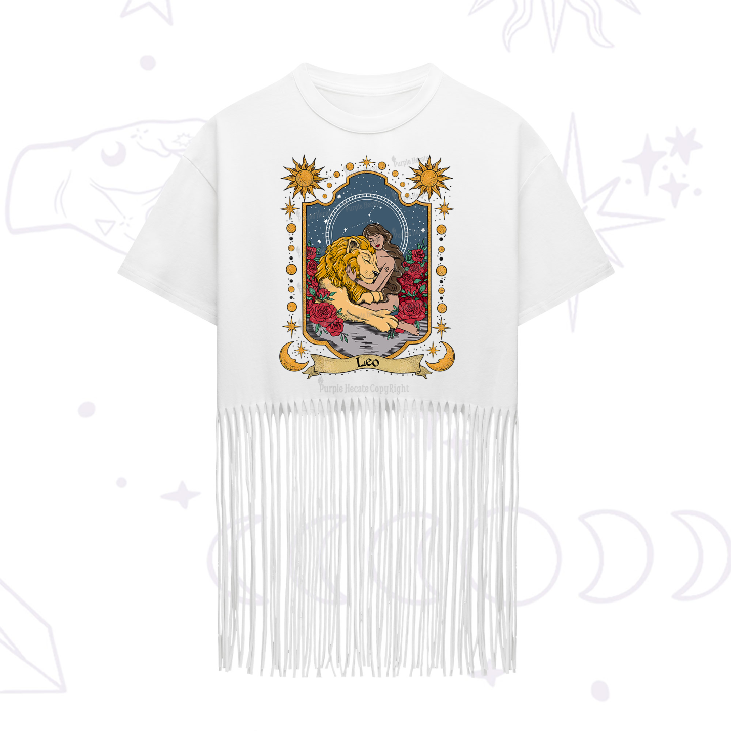 Purplehecate Leo Zodiac Fringe Hem T-Shirt