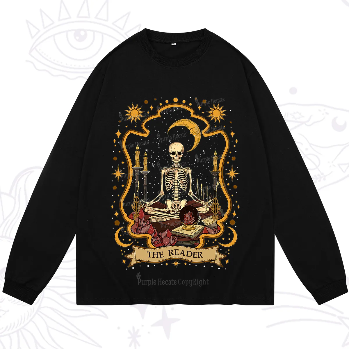 Purplehecate The Reader Skeleton Long Sleeve T-Shirt