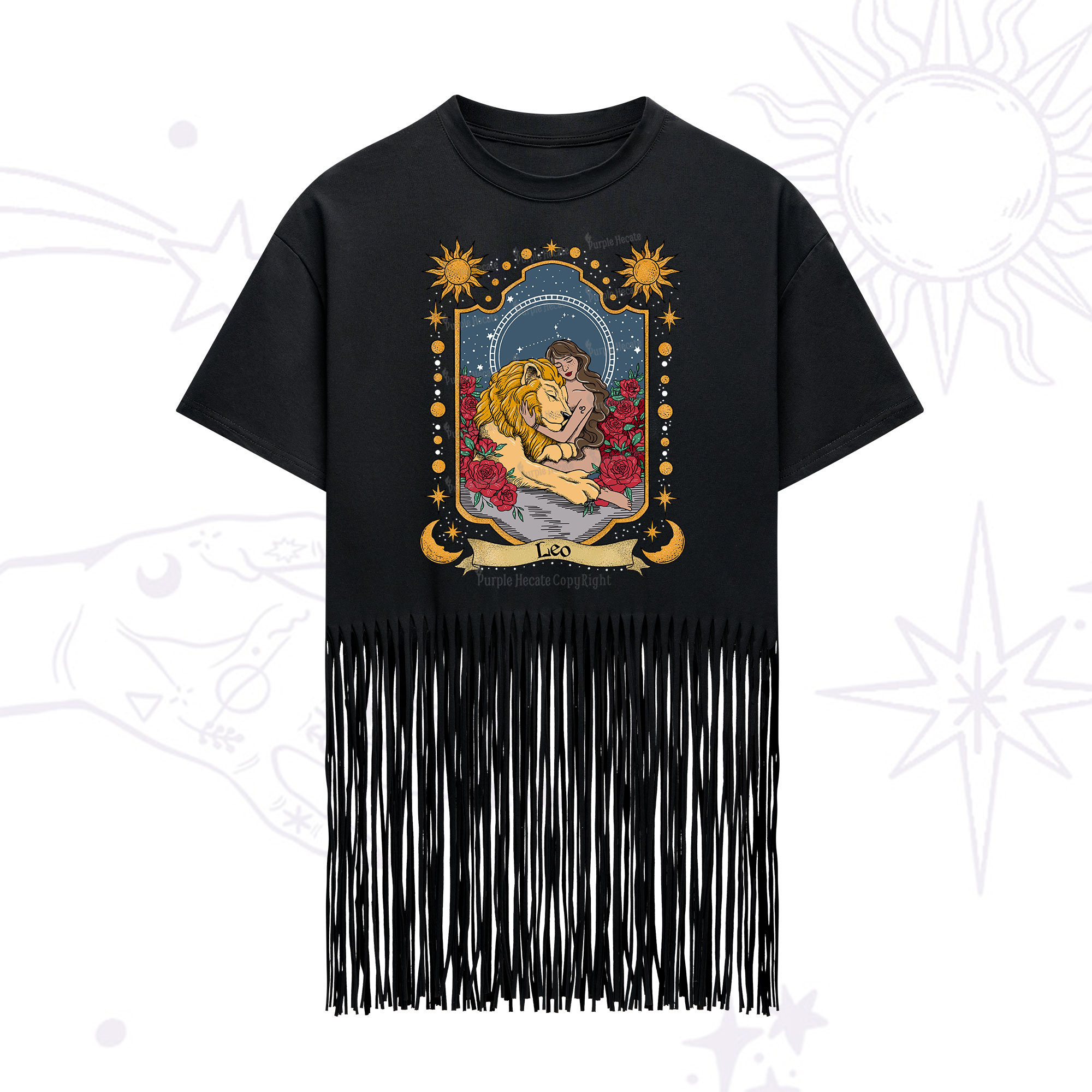 Purplehecate Leo Zodiac Fringe Hem T-Shirt