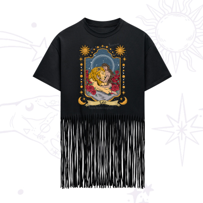 Purplehecate Leo Zodiac Fringe Hem T-Shirt