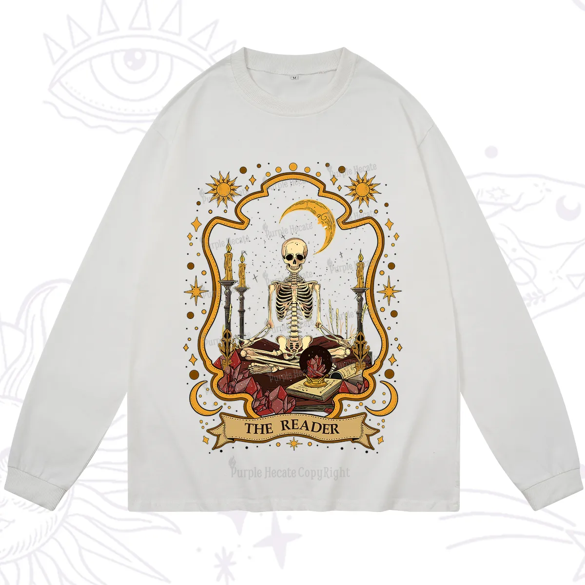 Purplehecate The Reader Skeleton Long Sleeve T-Shirt