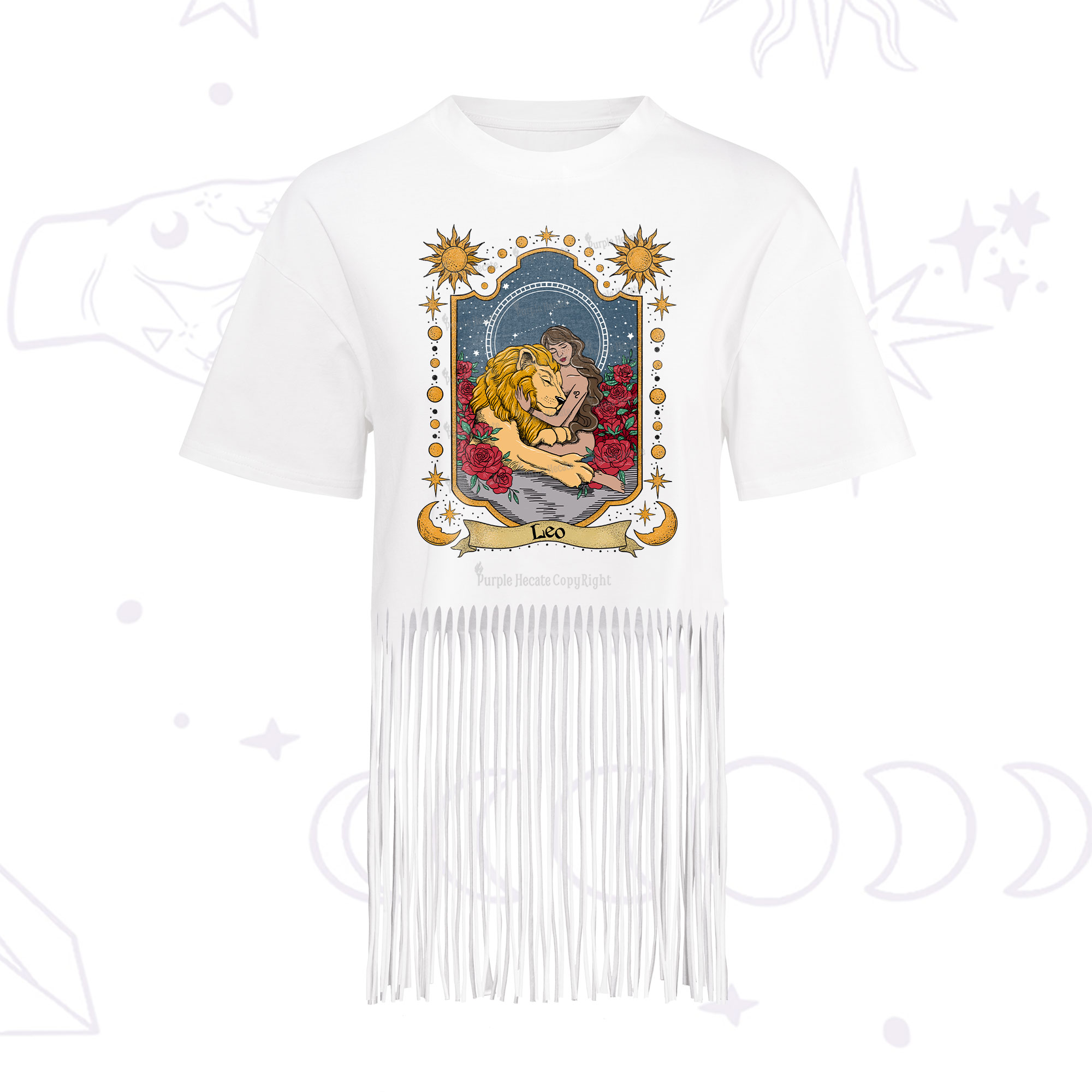 Purplehecate Leo Zodiac Fringe Hem T-Shirt