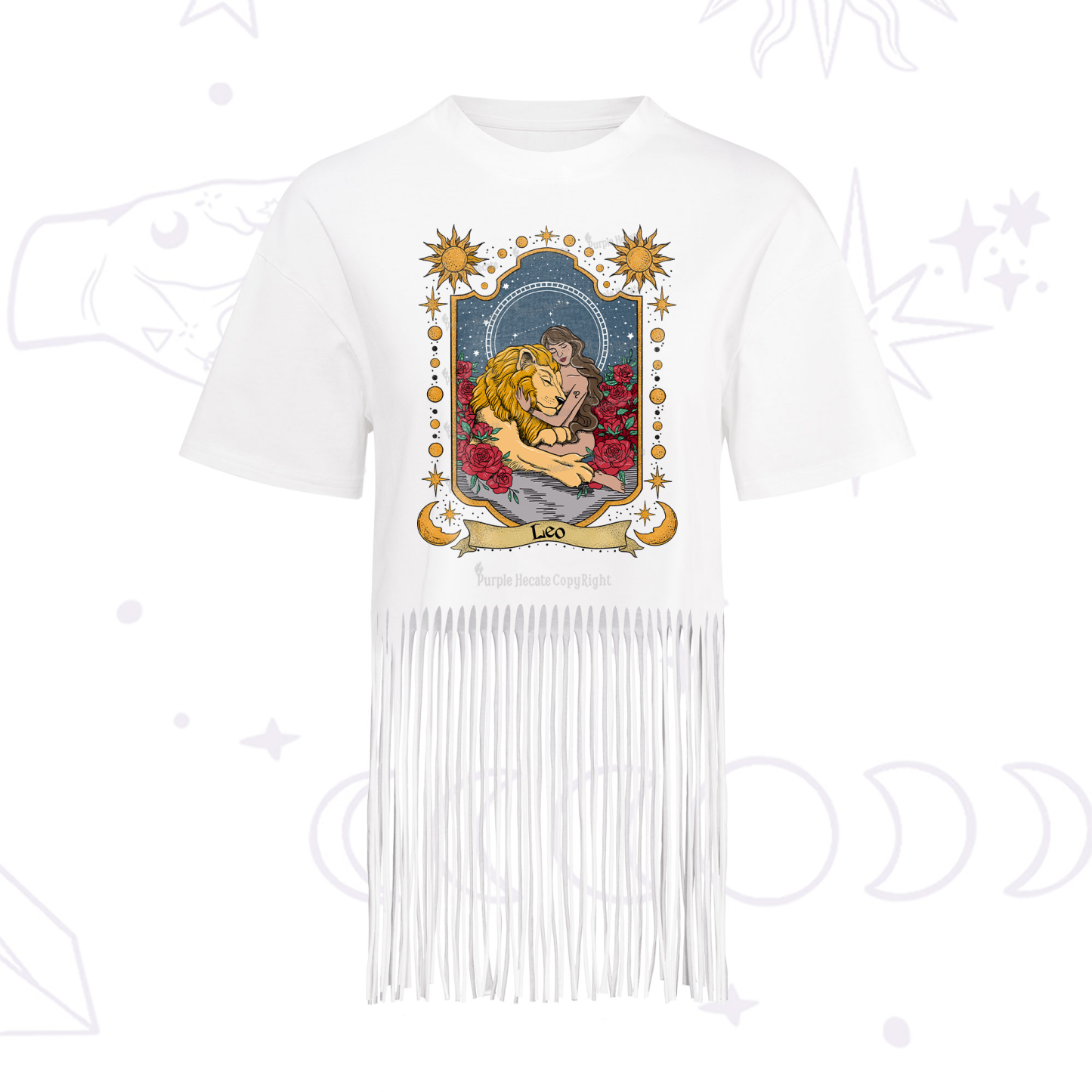Purplehecate Leo Zodiac Fringe Hem T-Shirt