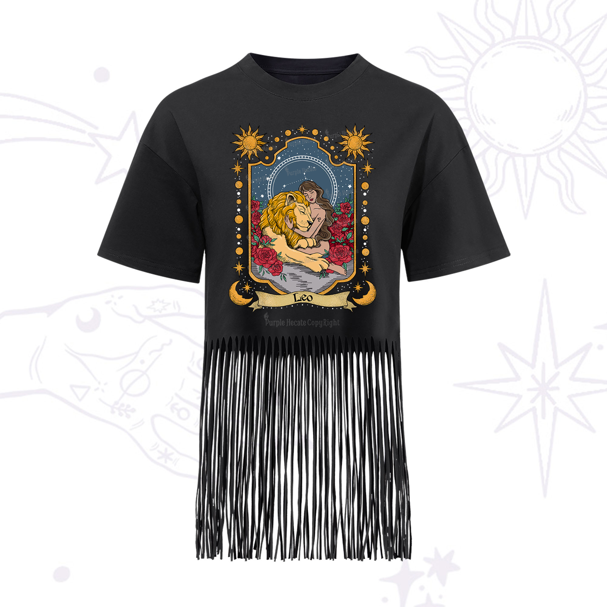 Purplehecate Leo Zodiac Fringe Hem T-Shirt