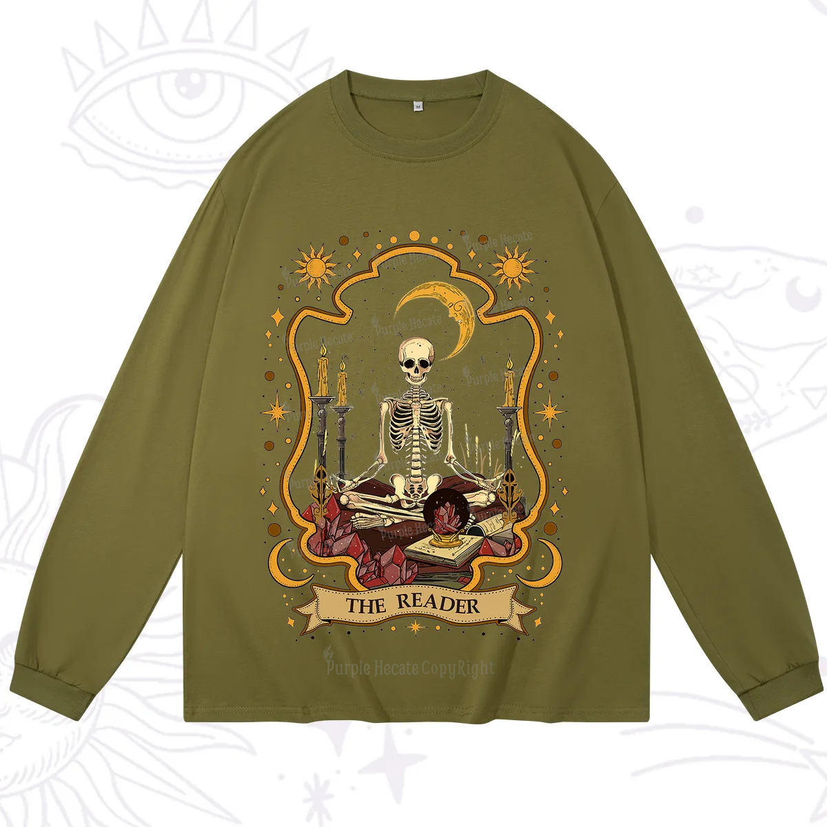 Purplehecate The Reader Skeleton Long Sleeve T-Shirt