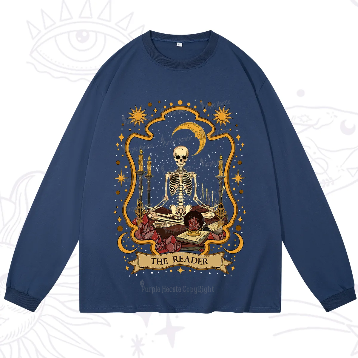 Purplehecate The Reader Skeleton Long Sleeve T-Shirt