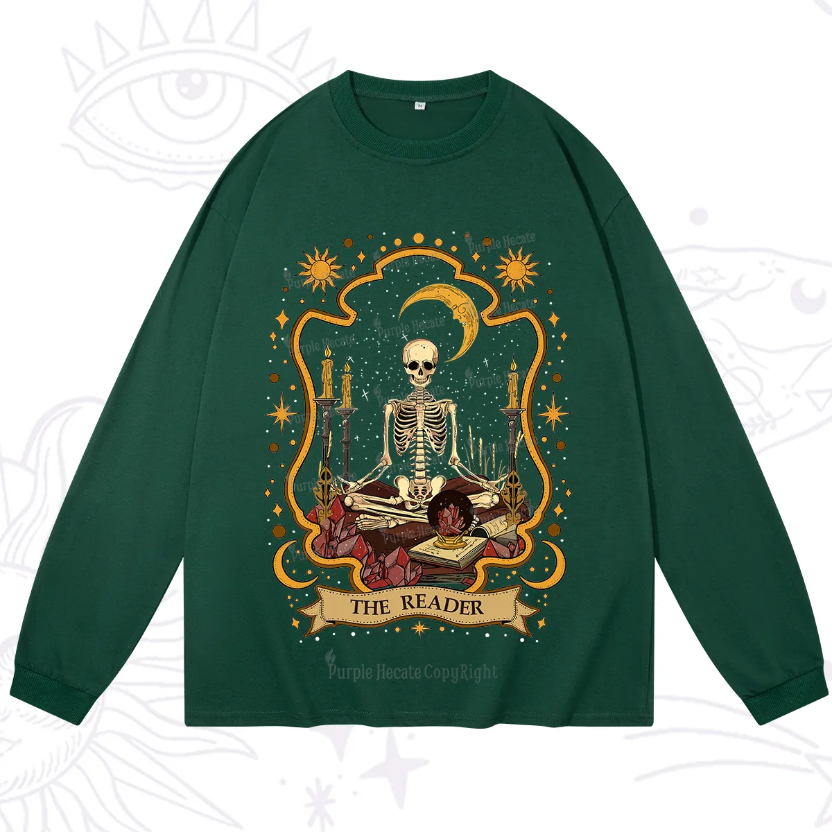 Purplehecate The Reader Skeleton Long Sleeve T-Shirt