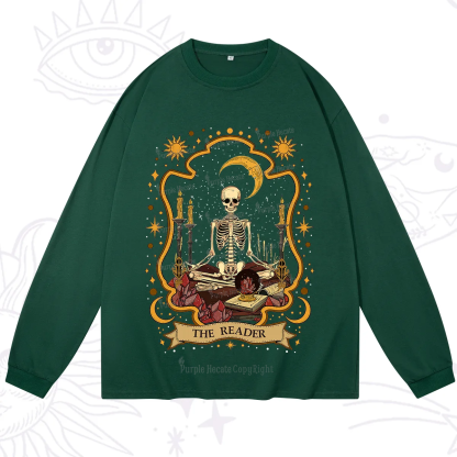 Purplehecate The Reader Skeleton Long Sleeve T-Shirt