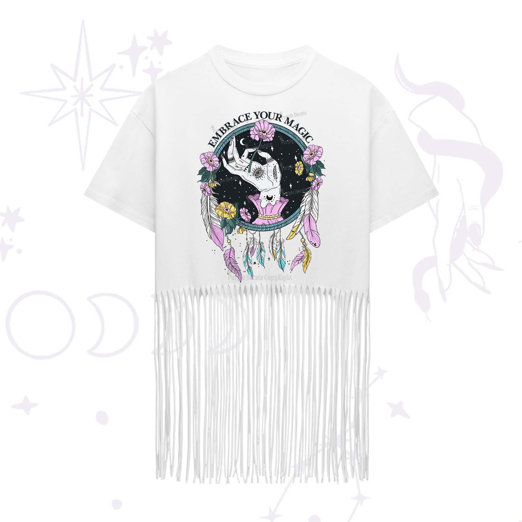 Purplehecate Embrace Your Magic Fringe Hem T-Shirt