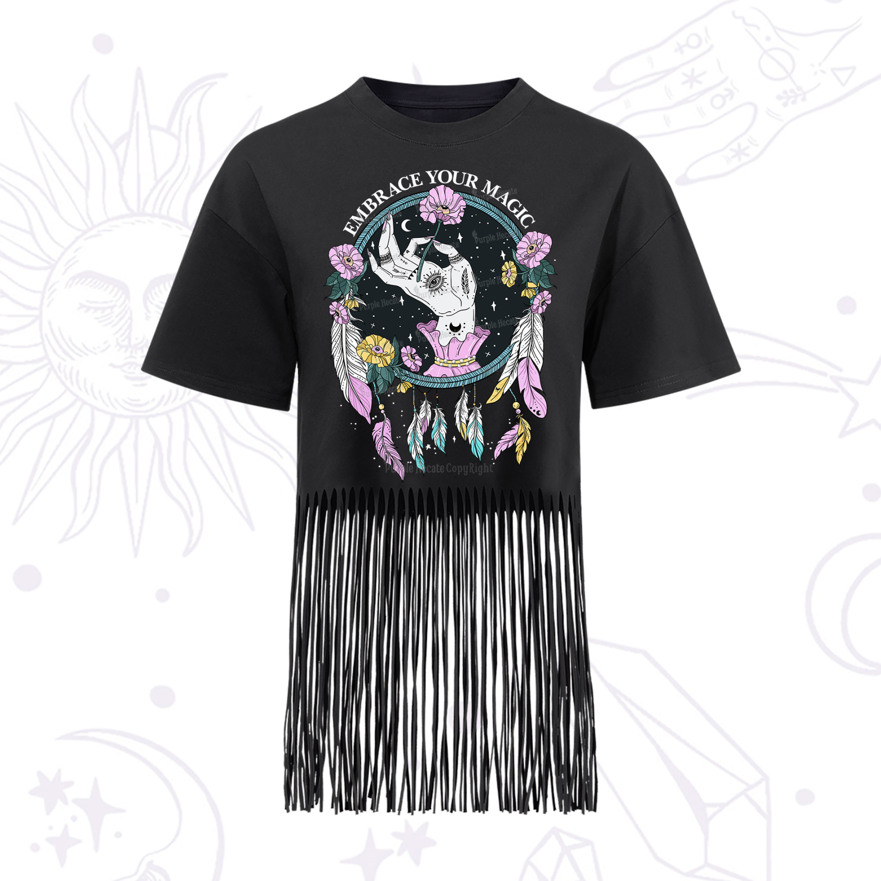 Purplehecate Embrace Your Magic Fringe Hem T-Shirt