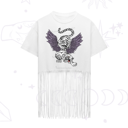 Purplehecate Tiger With Wings Fringe Hem T-Shirt