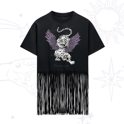 Purplehecate Tiger With Wings Fringe Hem T-Shirt