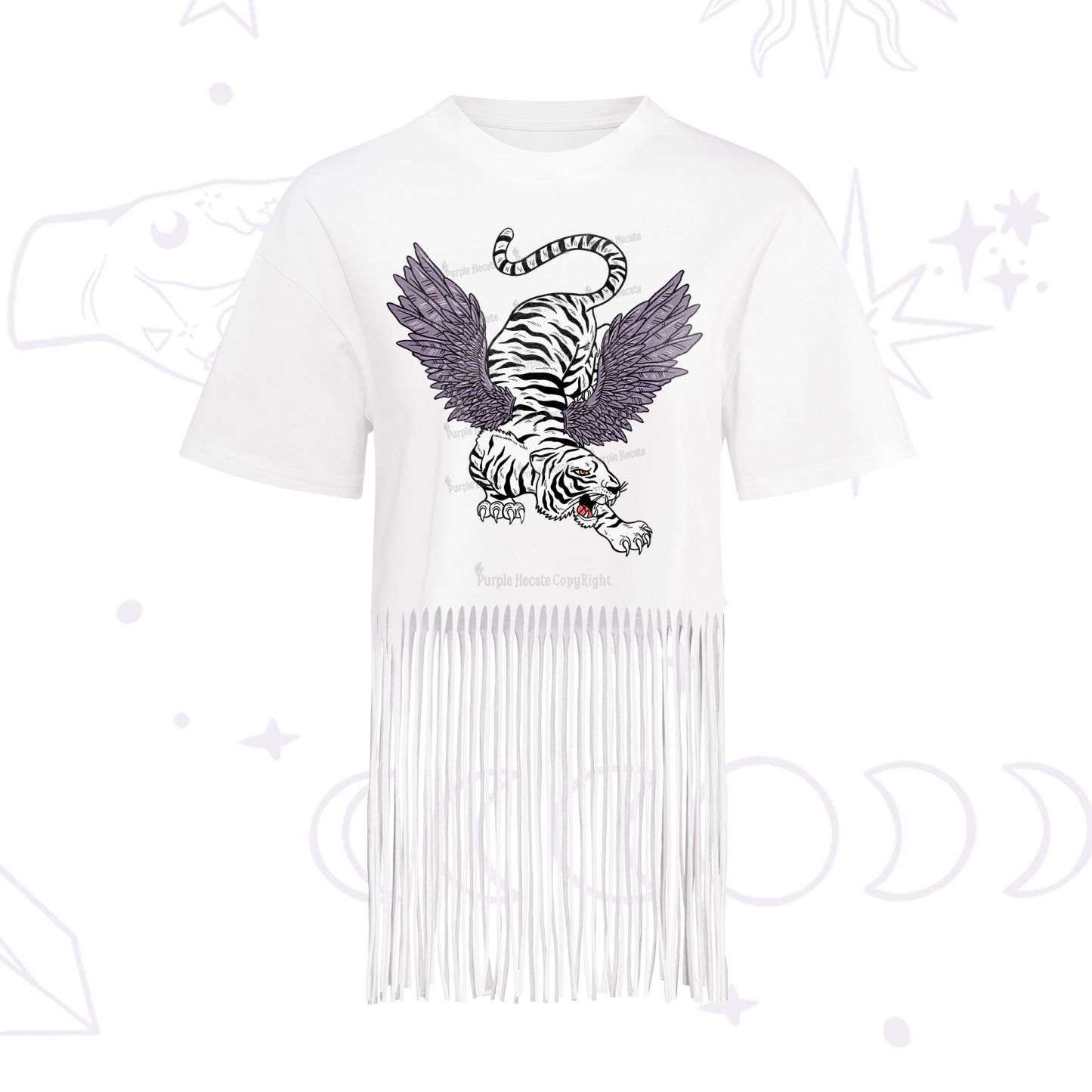 Purplehecate Tiger With Wings Fringe Hem T-Shirt