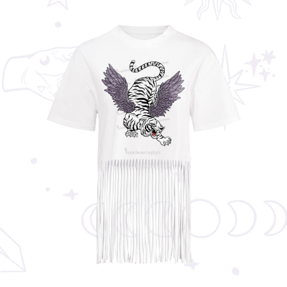 Purplehecate Tiger With Wings Fringe Hem T-Shirt