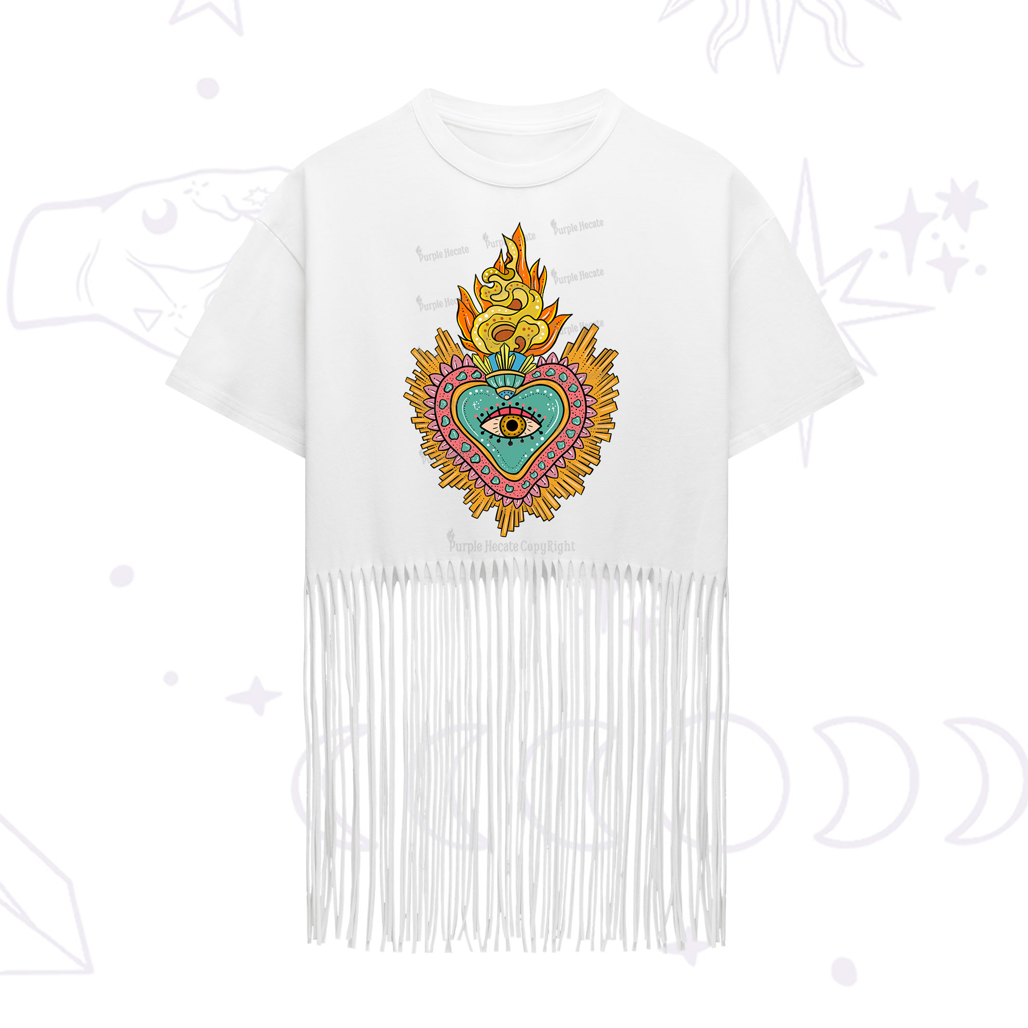 Purplehecate Rainbow Sacred Heart Fringe Hem T-Shirt