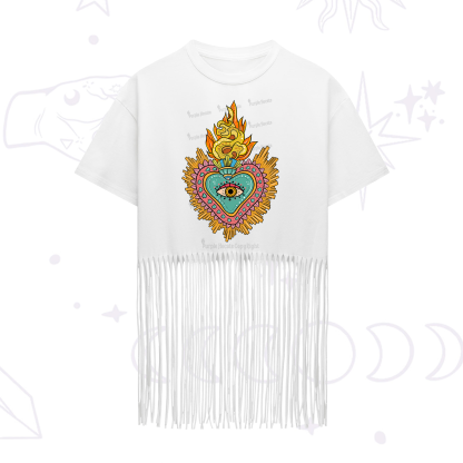 Purplehecate Rainbow Sacred Heart Fringe Hem T-Shirt