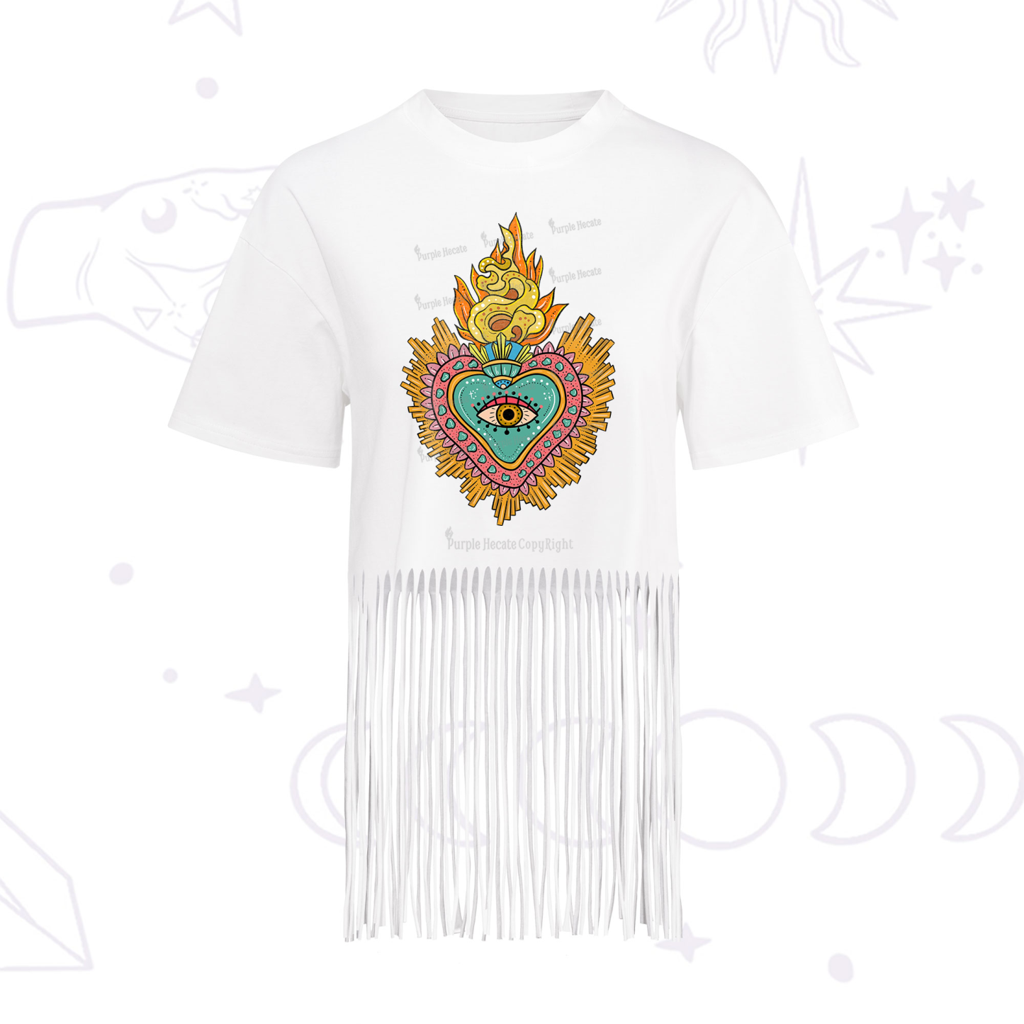 Purplehecate Rainbow Sacred Heart Fringe Hem T-Shirt
