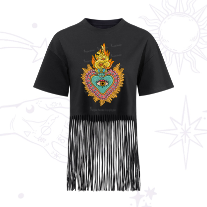 Purplehecate Rainbow Sacred Heart Fringe Hem T-Shirt