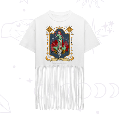Purplehecate Aries Zodiac Fringe Hem T-Shirt
