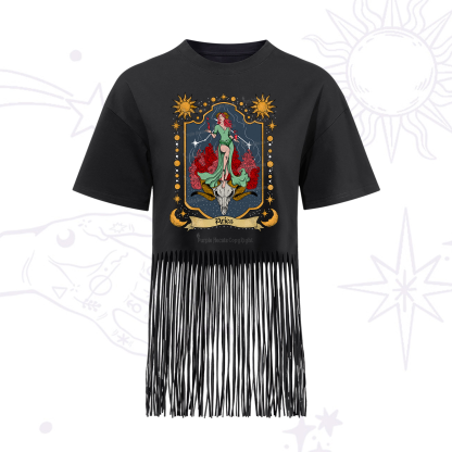 Purplehecate Aries Zodiac Fringe Hem T-Shirt