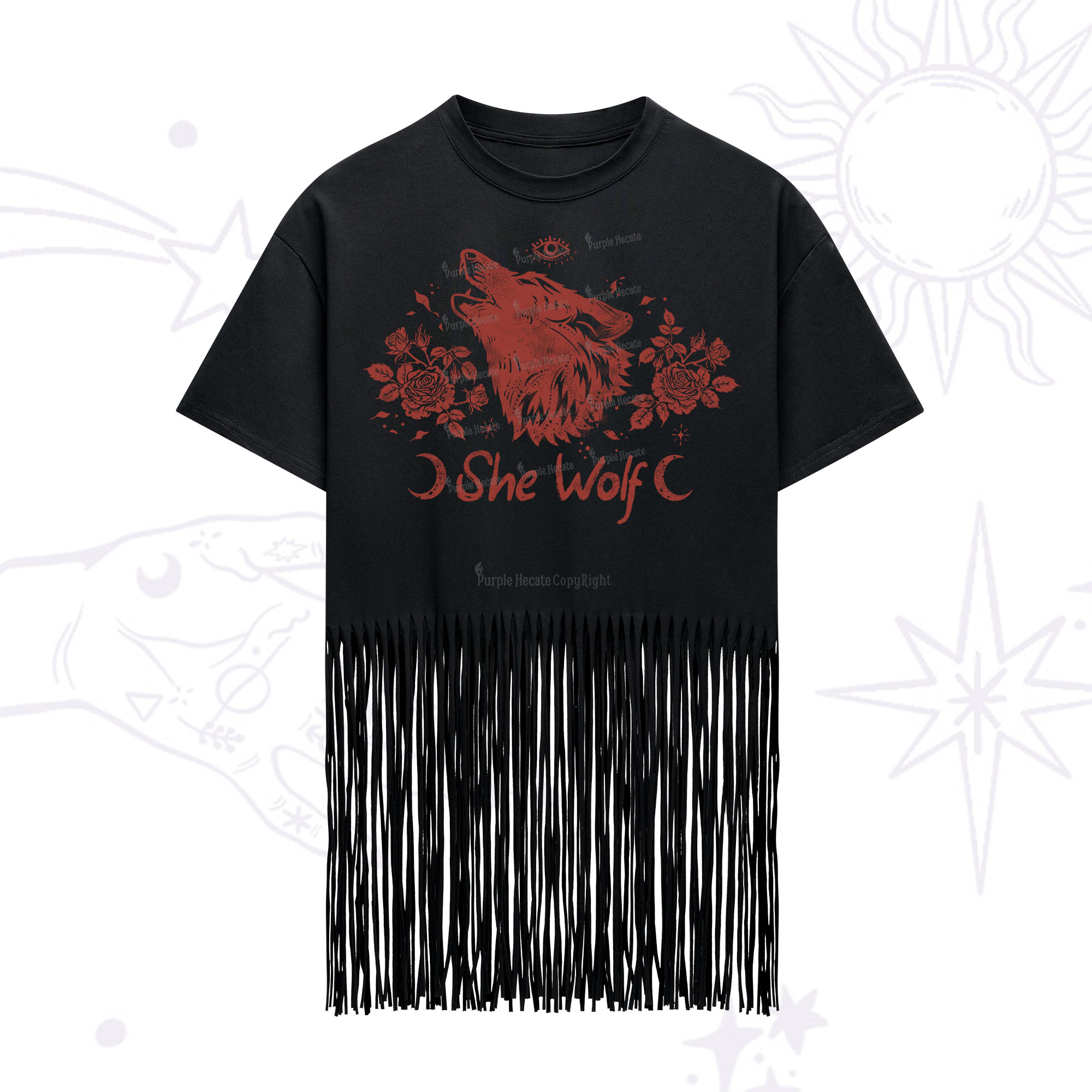 Purplehecate She Wolf Fringe Hem T-Shirt