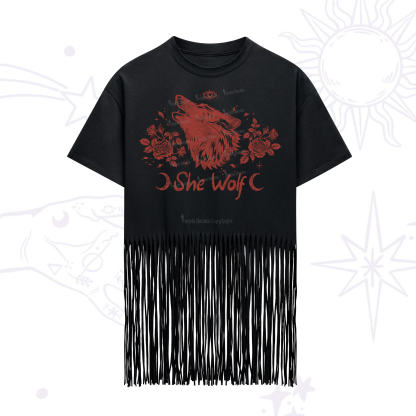 Purplehecate She Wolf Fringe Hem T-Shirt
