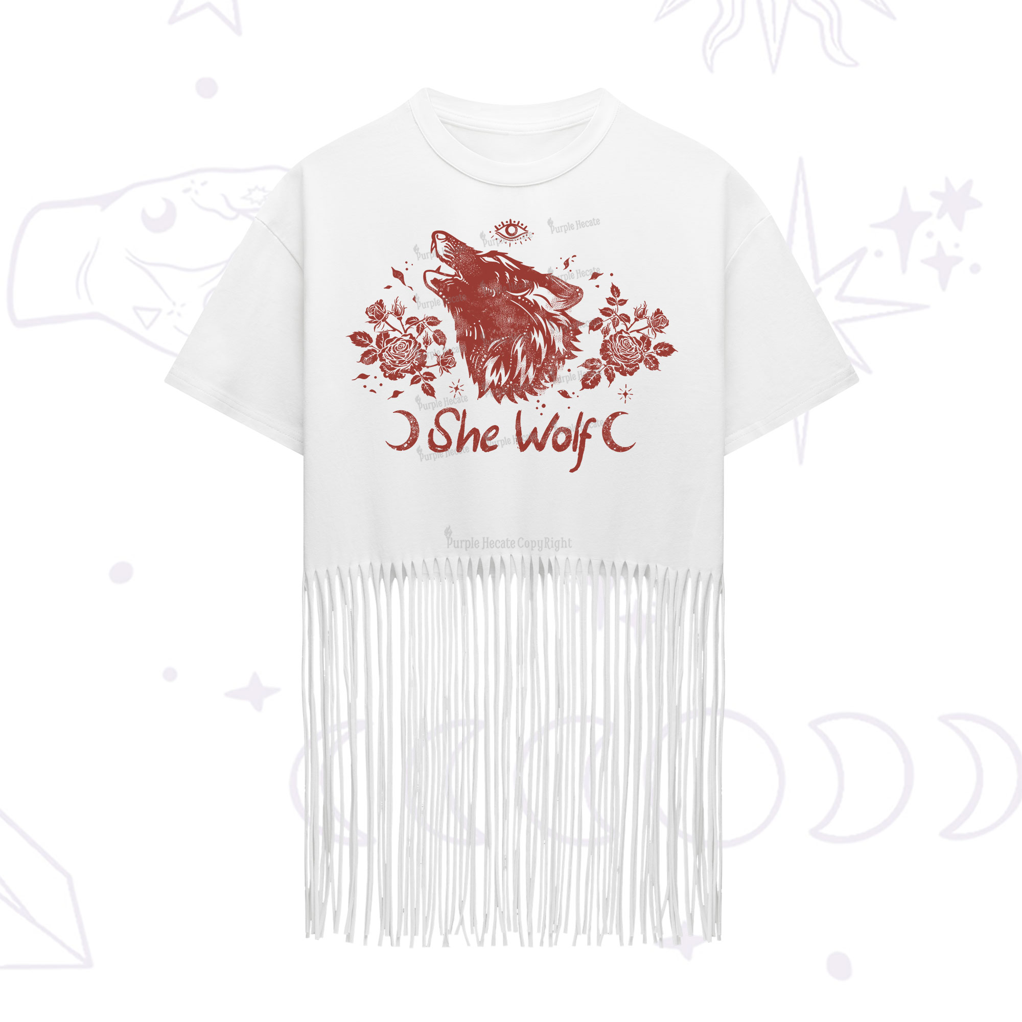 Purplehecate She Wolf Fringe Hem T-Shirt