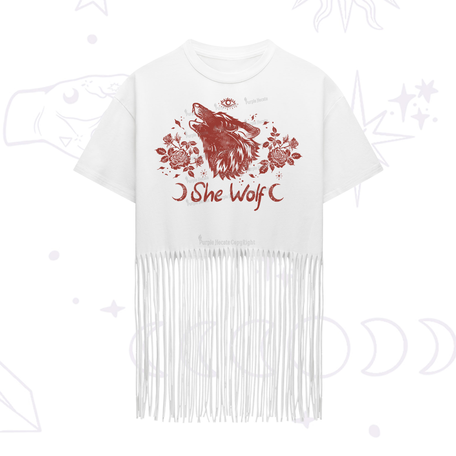 Purplehecate She Wolf Fringe Hem T-Shirt