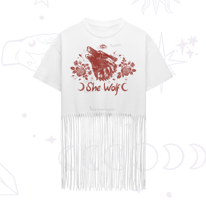 Purplehecate She Wolf Fringe Hem T-Shirt