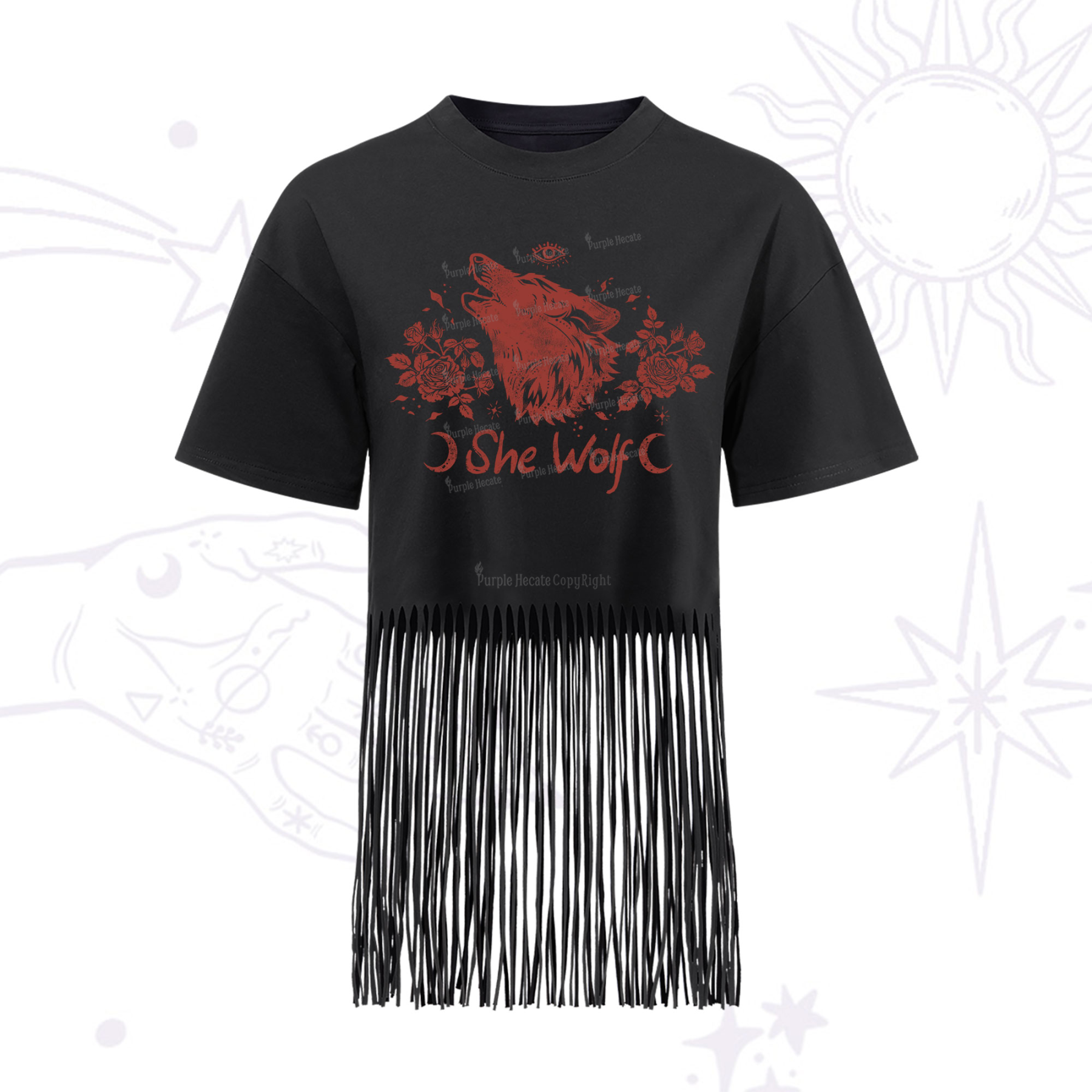 Purplehecate She Wolf Fringe Hem T-Shirt