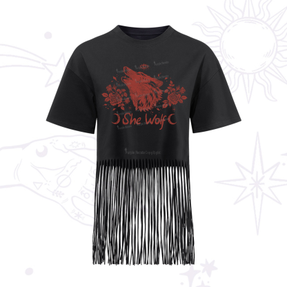 Purplehecate She Wolf Fringe Hem T-Shirt