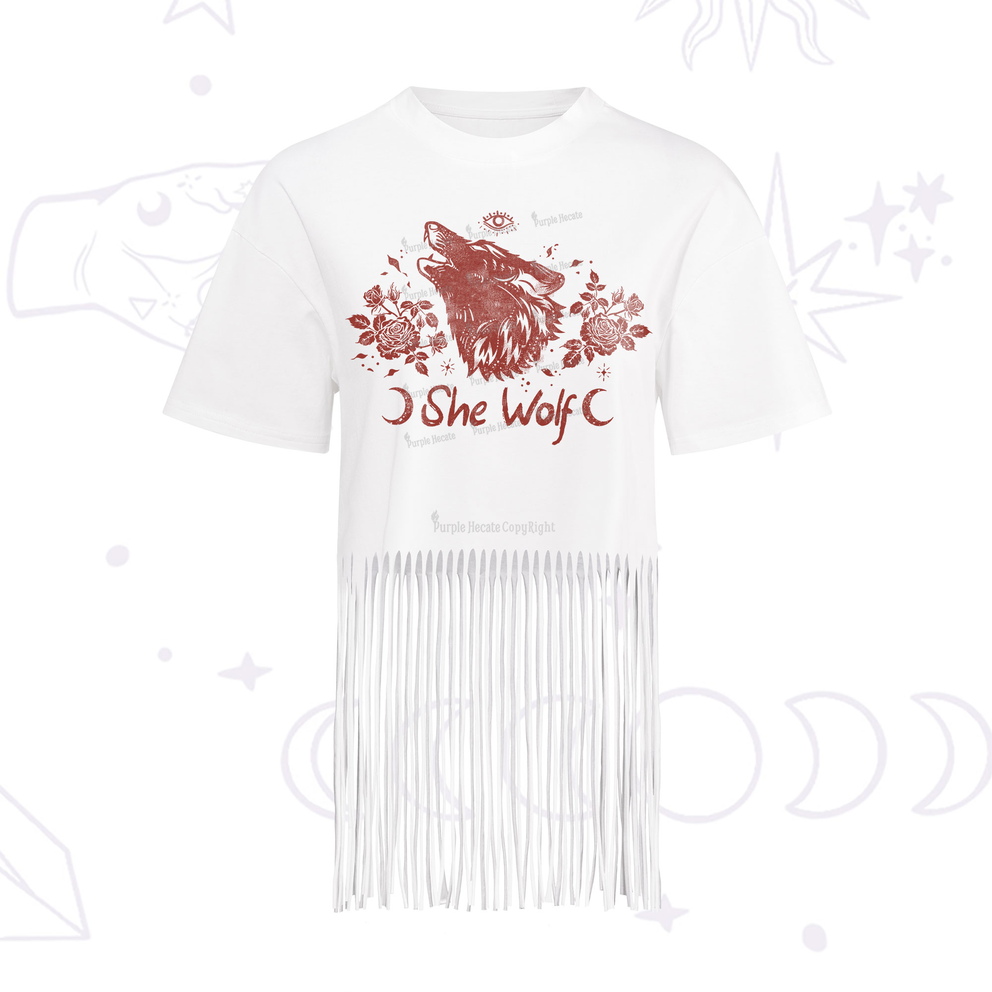 Purplehecate She Wolf Fringe Hem T-Shirt