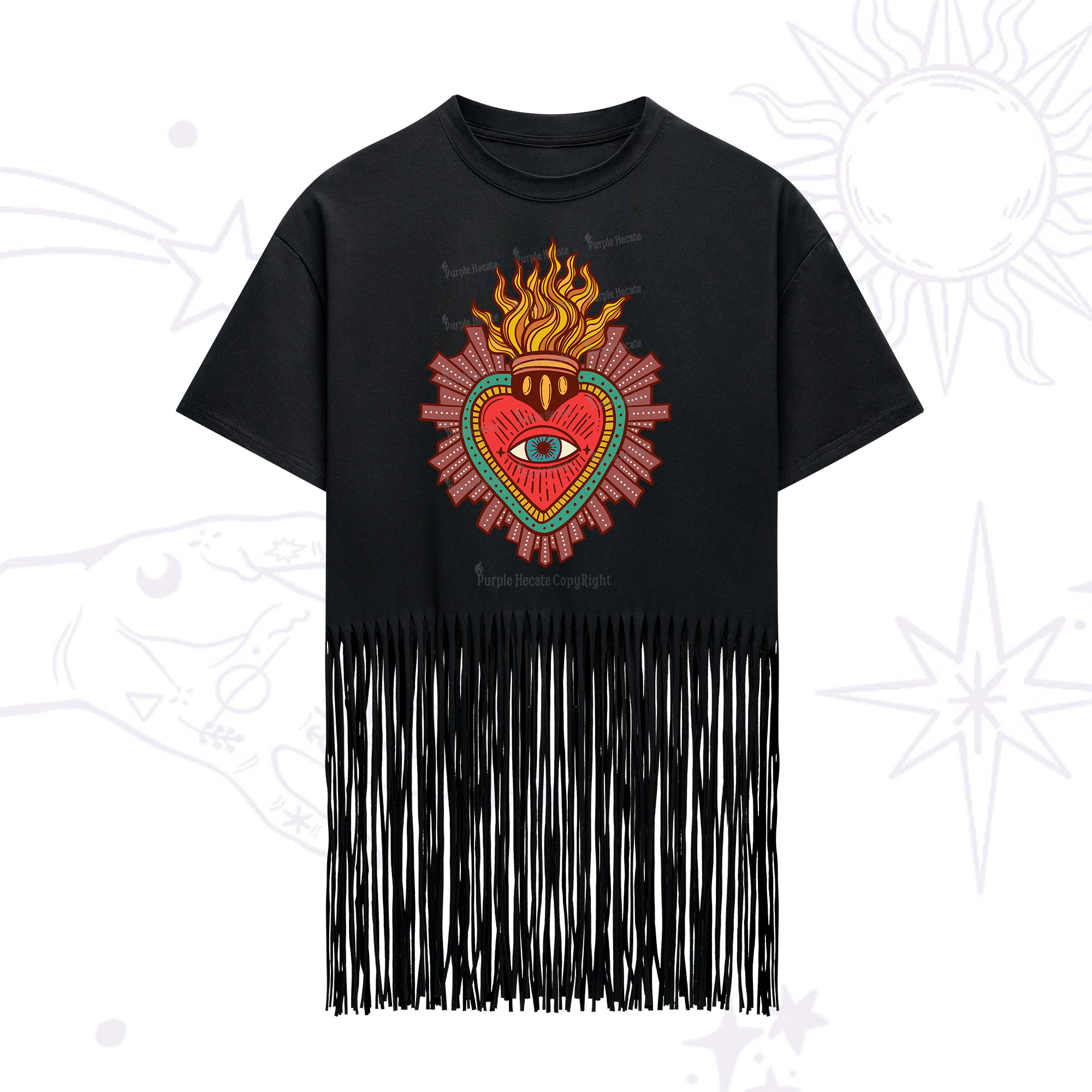 Purplehecate Sacred Heart Fringe Hem T-Shirt