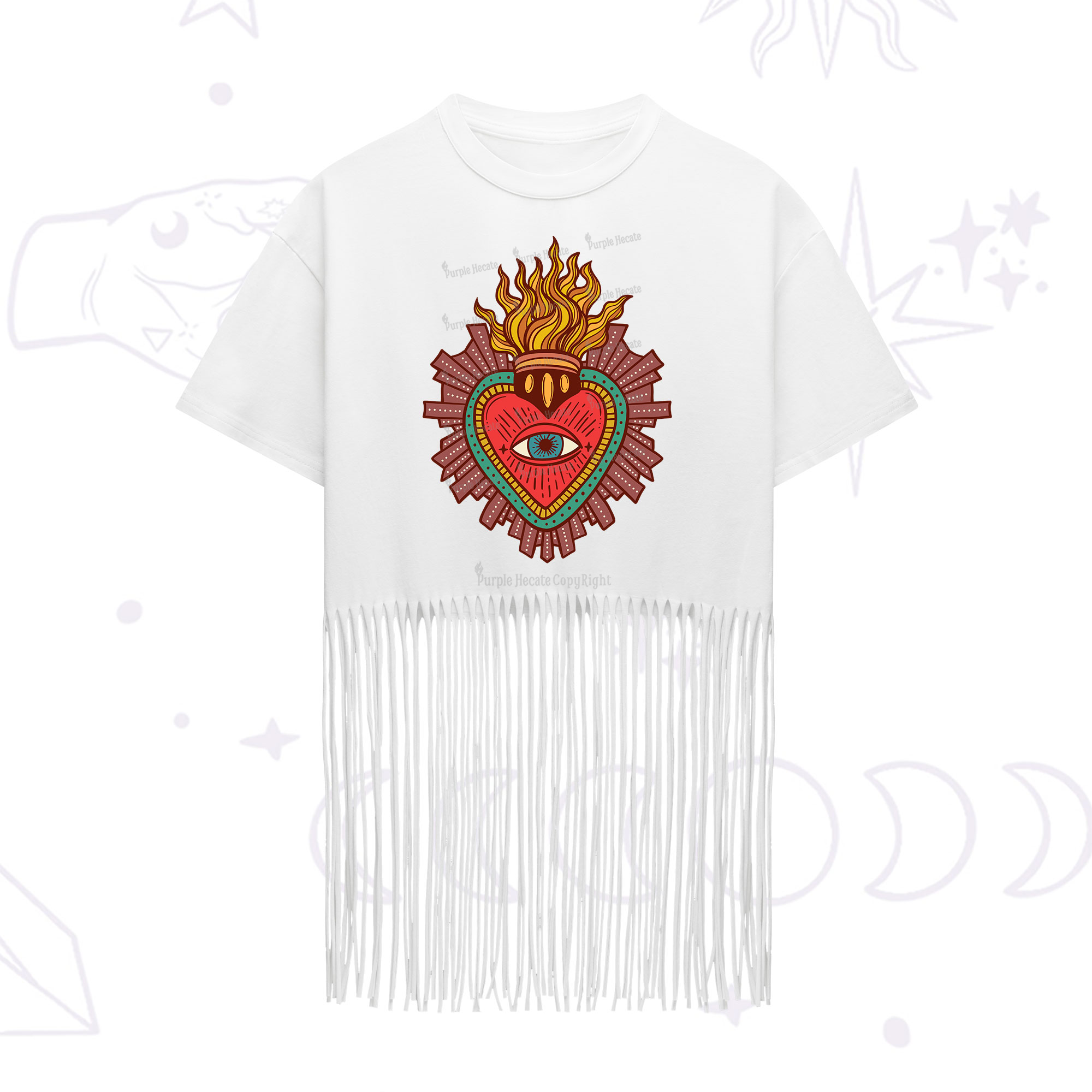 Purplehecate Sacred Heart Fringe Hem T-Shirt