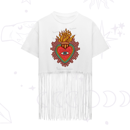 Purplehecate Sacred Heart Fringe Hem T-Shirt