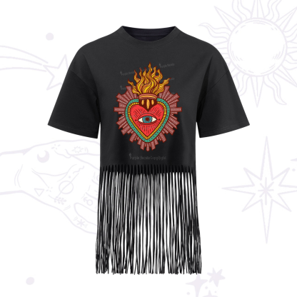 Purplehecate Sacred Heart Fringe Hem T-Shirt