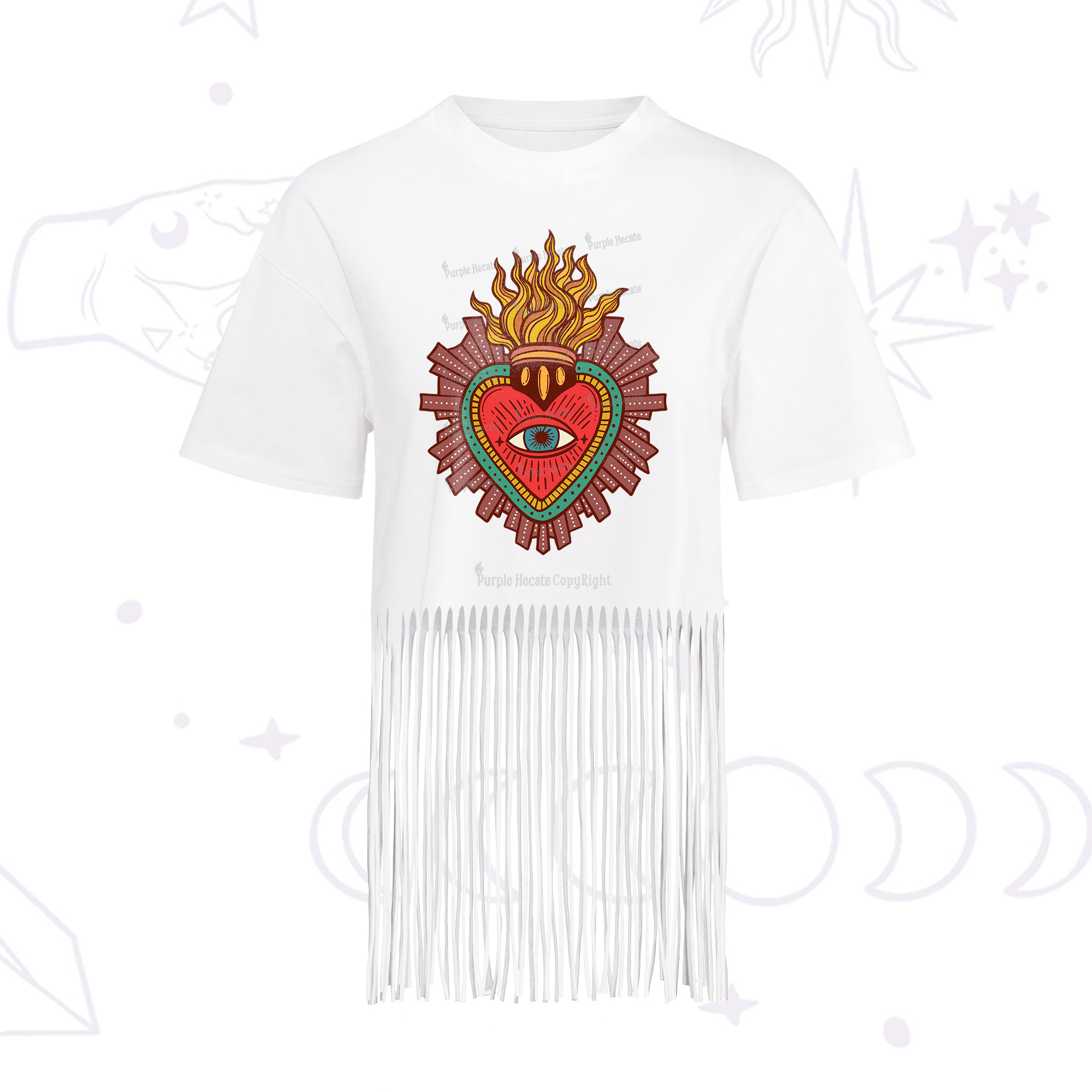 Purplehecate Sacred Heart Fringe Hem T-Shirt