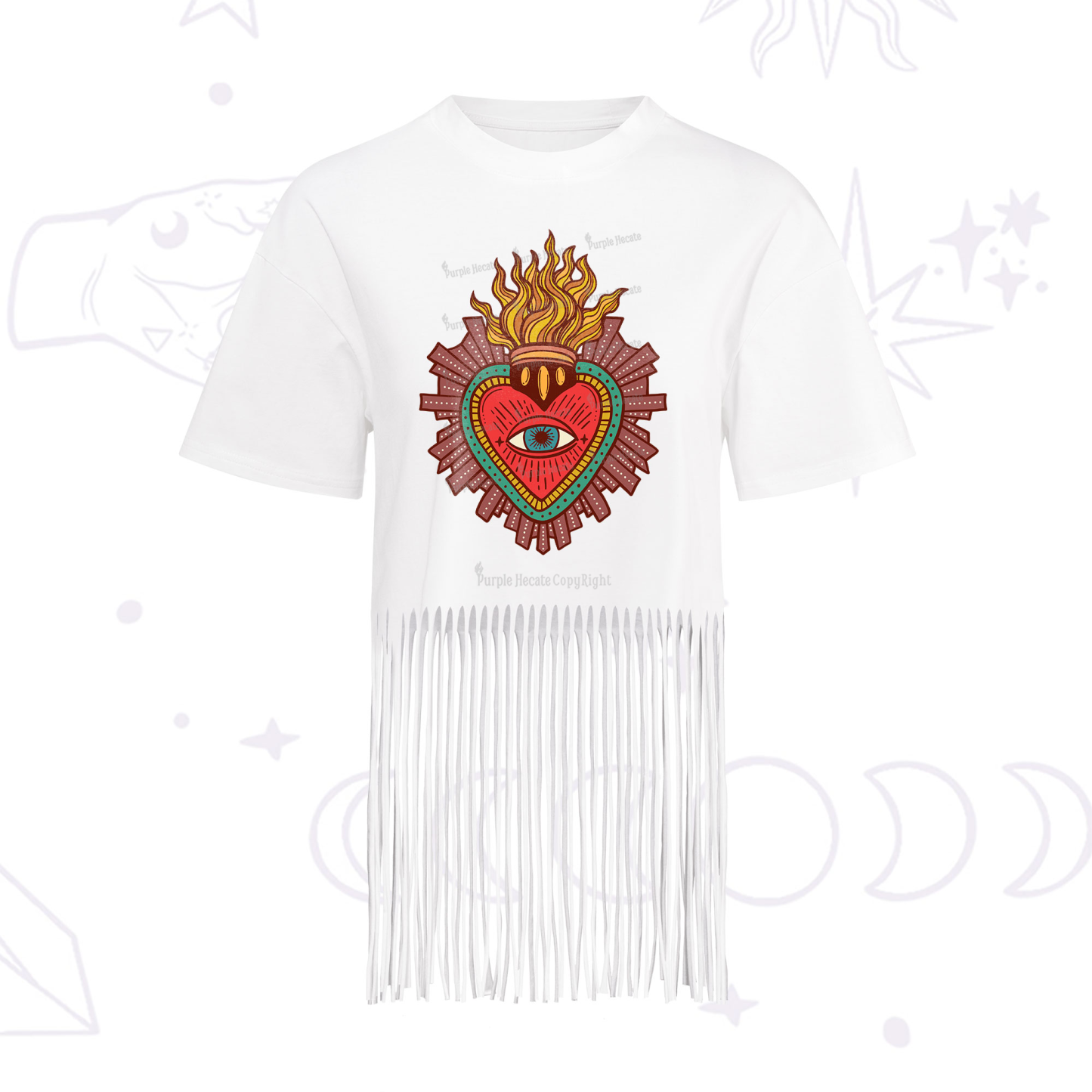 Purplehecate Sacred Heart Fringe Hem T-Shirt
