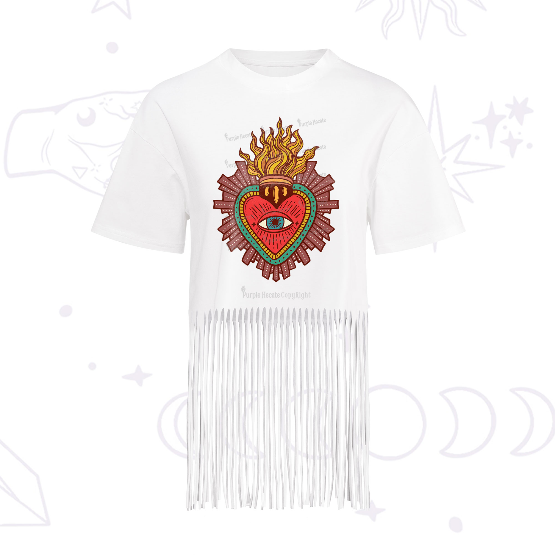 Purplehecate Sacred Heart Fringe Hem T-Shirt
