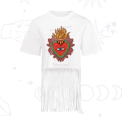 Purplehecate Sacred Heart Fringe Hem T-Shirt