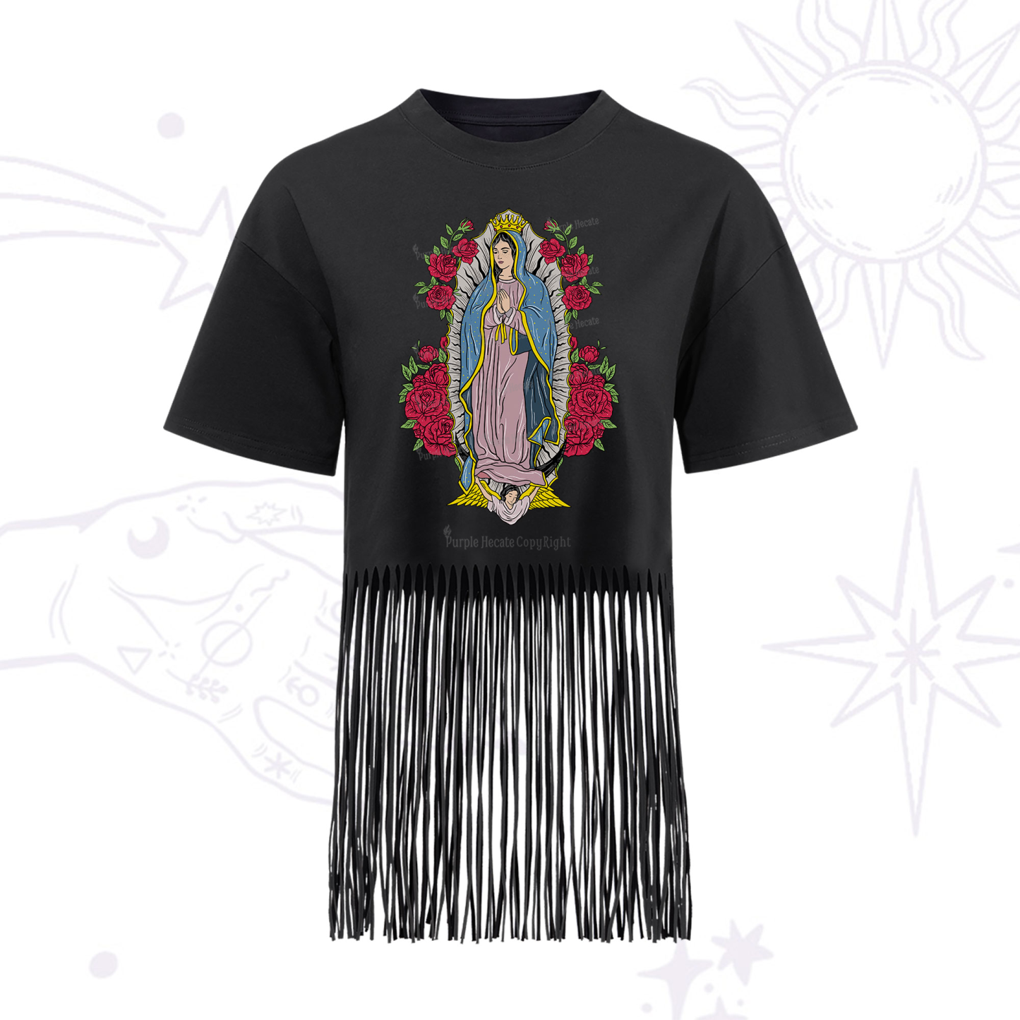 Purplehecate Mother Mary Fringe Hem T-Shirt