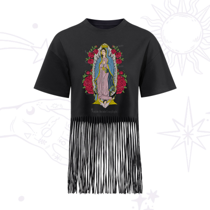 Purplehecate Mother Mary Fringe Hem T-Shirt