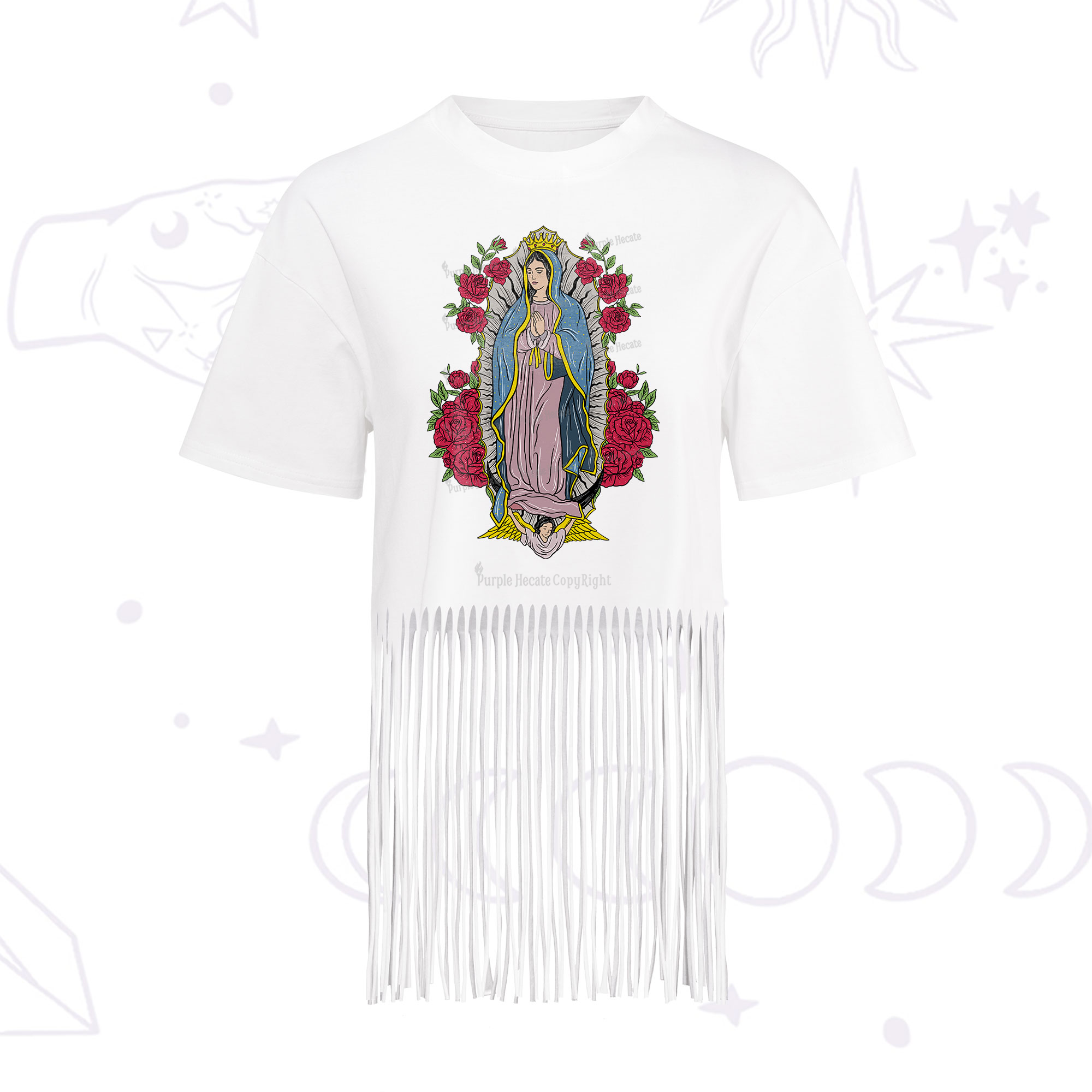Purplehecate Mother Mary Fringe Hem T-Shirt