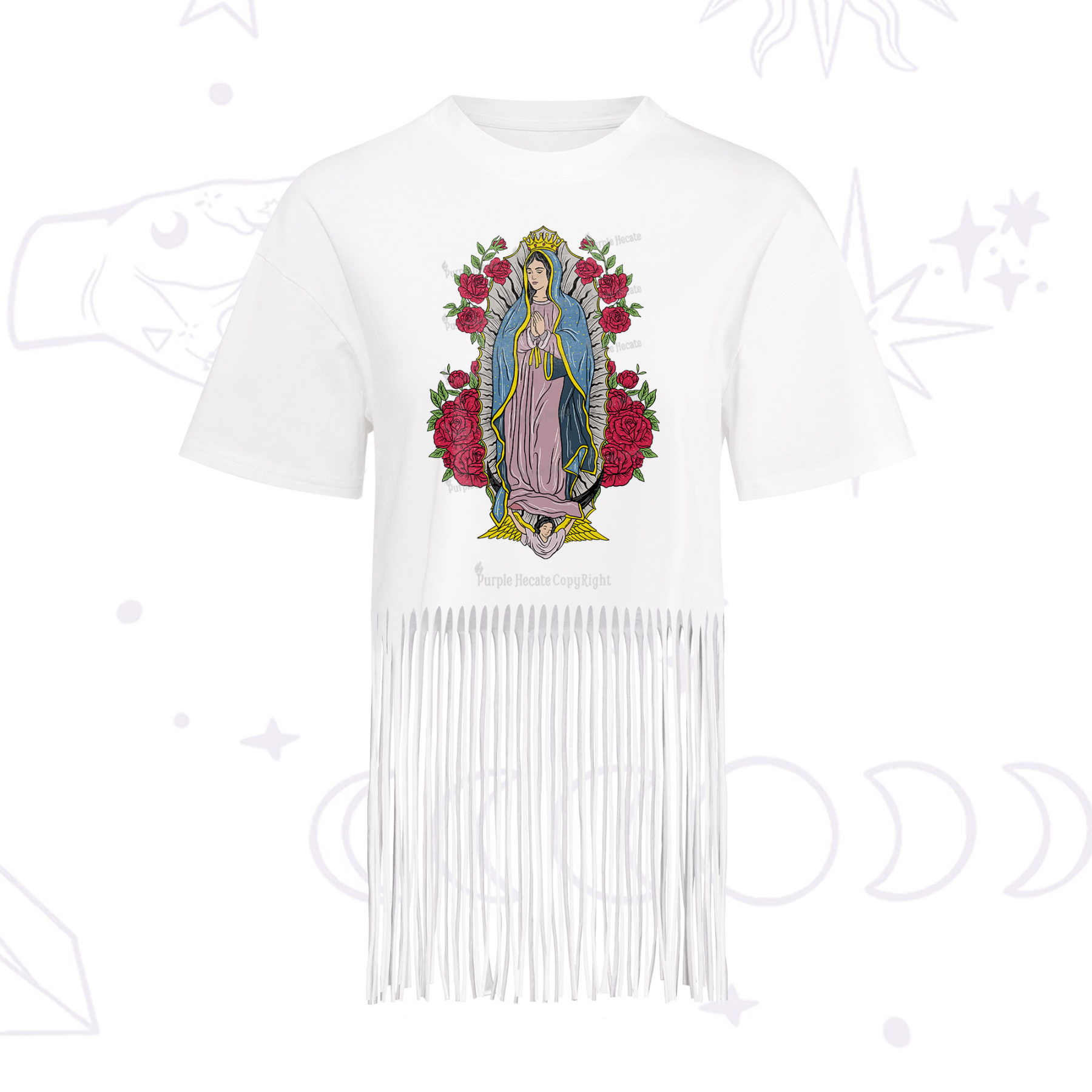 Purplehecate Mother Mary Fringe Hem T-Shirt
